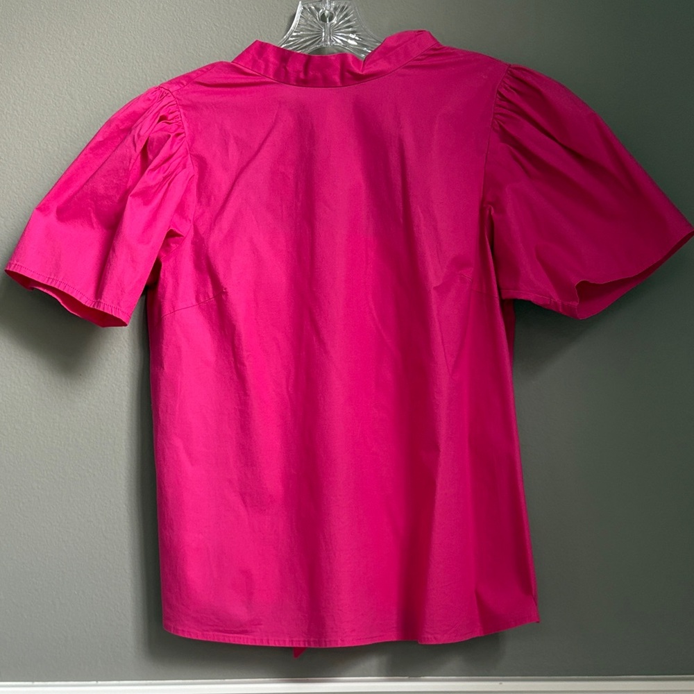 Tanya Taylor Cotton Poplin Vibrant Pink Short Sleeve Blouse